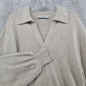 Salt Murphy Sweater Mens M Beige Wool Cashmere Blend Collared V-Neck Pullover